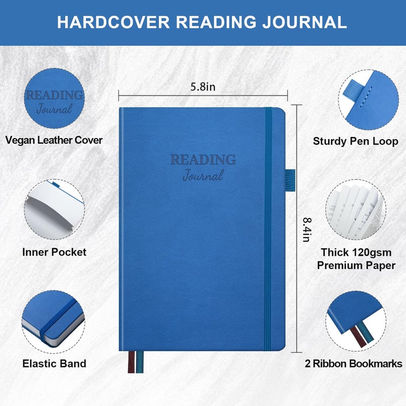 SIMSIMY Reading Journal with 104 Book Reviews  Book Journal for Book Lovers & Readers - Book Reviews & Reading Tracker & Reading List Challenge  Reading Log Notebook Gift  A5  Navy Blue - Image 2